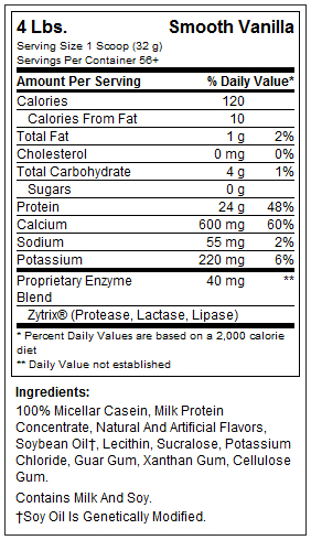 dymatize elite casein supplement facts